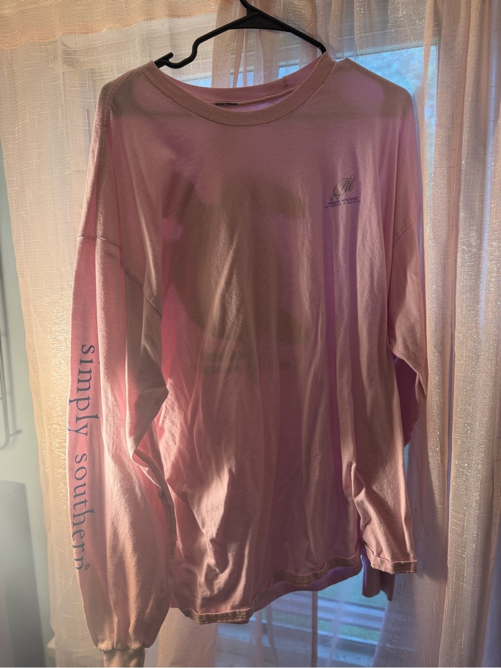 Simply Southern women’s Long Sleeve Tee in Light Pink with Sleeve Logo